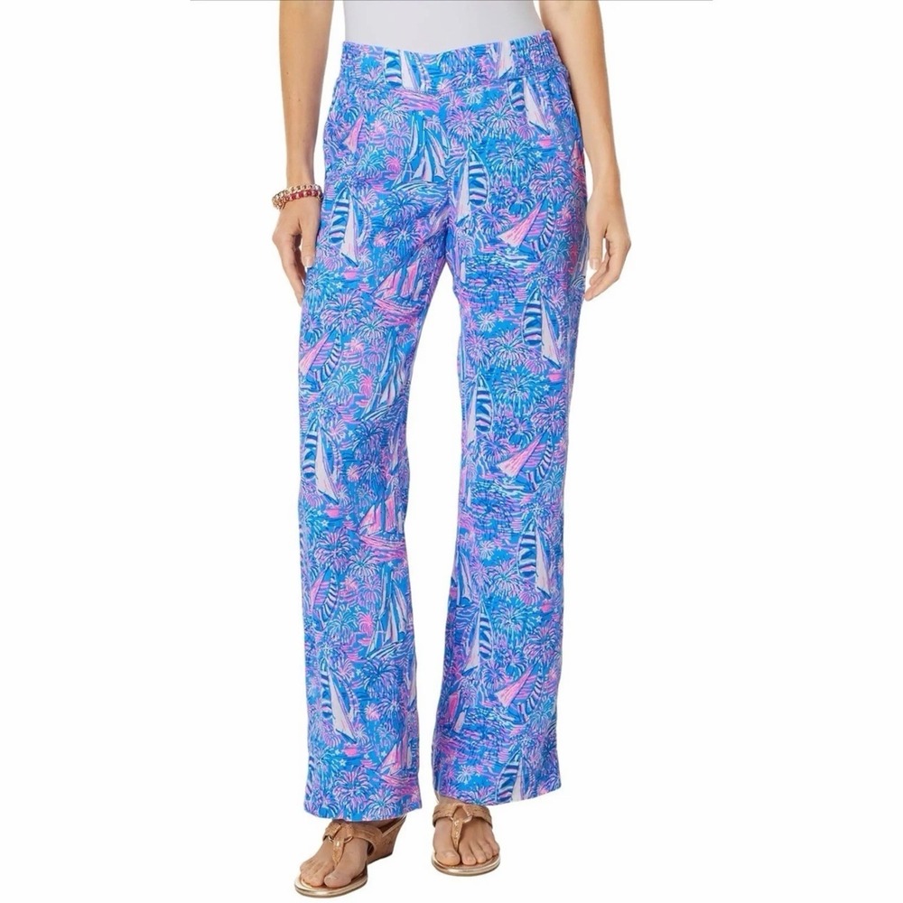 Lilly Pulitzer Womens XS Deri Linen Palazzo Pants Its A Sailabration Resort